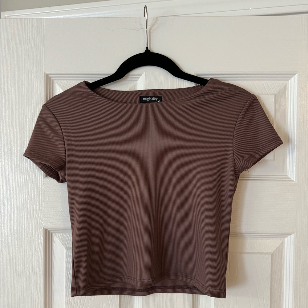 Originality Brown Ribbed Baby Tee